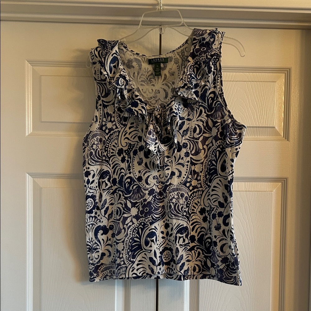 Ralph Lauren Ruffle Blue/White Tank Top
